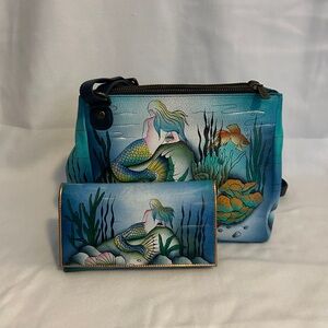 Mermaid Design Blue Handbag and Wallet Set